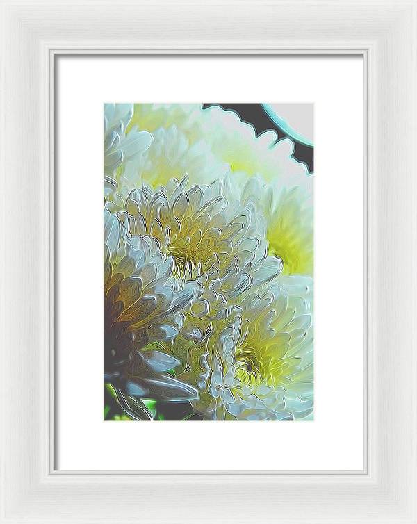Chrysanthemums in White Light - Framed Print
