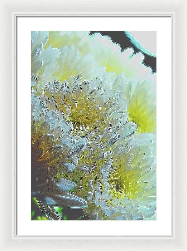 Chrysanthemums in White Light - Framed Print