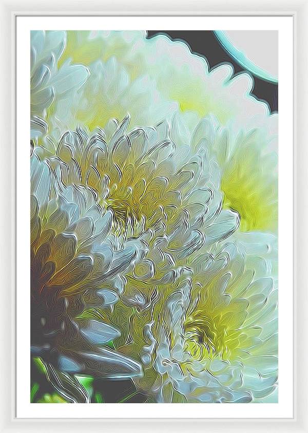 Chrysanthemums in White Light - Framed Print