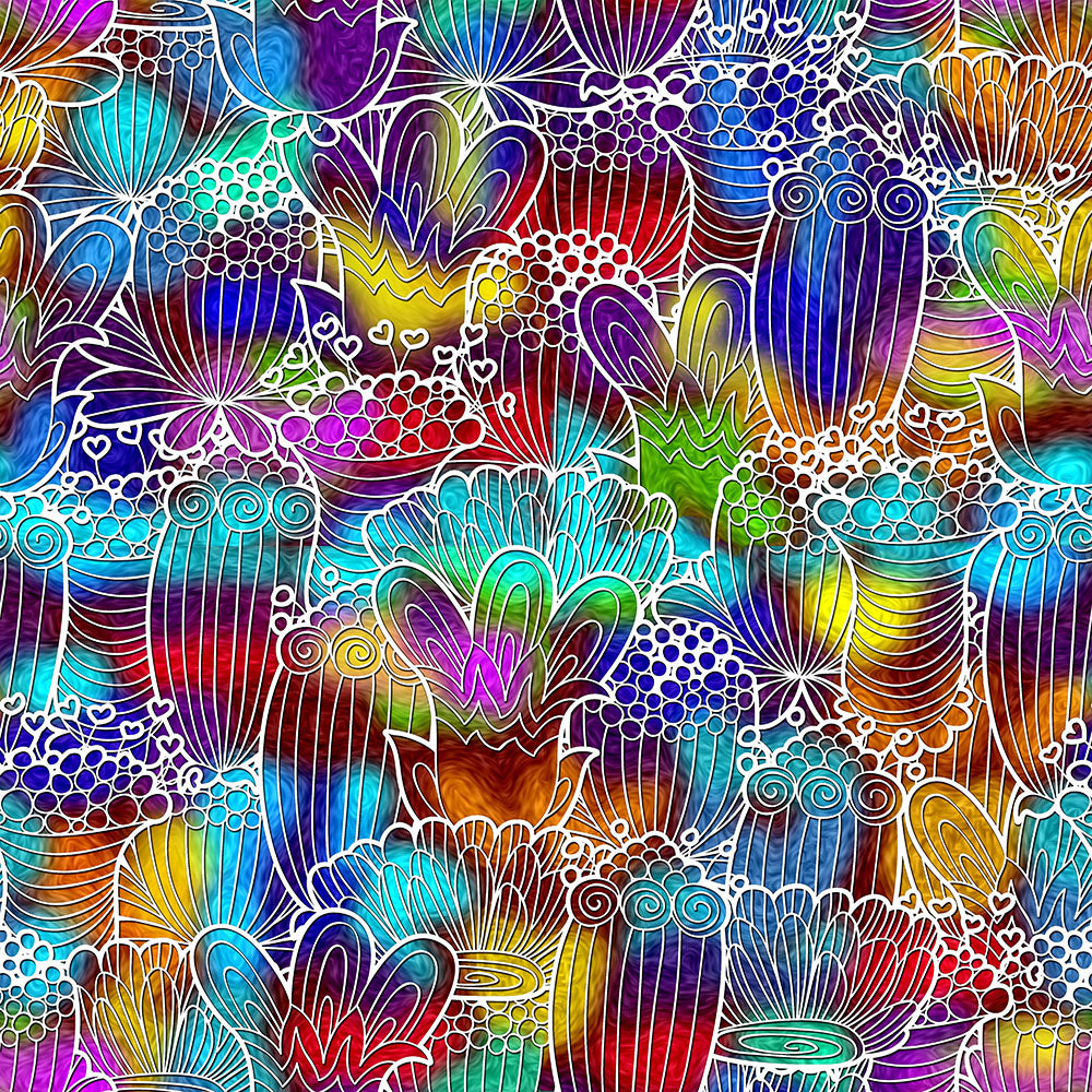 Colorful Retro Flowers Digital Image Download