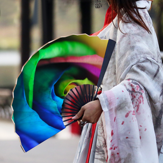 Rainbow Rose 17 Double-side Custom Spun Silk Fan Retro Hand-held Folding Fan