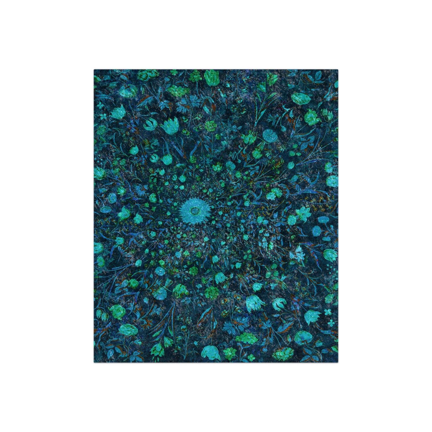 Blue Green Medieval Flowers Crushed Velvet Blanket