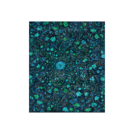 Blue Green Medieval Flowers Crushed Velvet Blanket