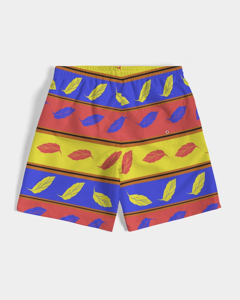 Red Yellow and Blue Leaf Stripes Men's Swim Trunk