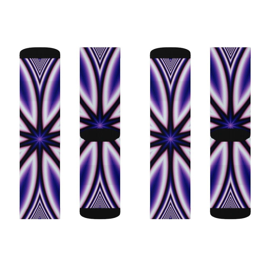 Blue Fractal Flower Kaleidoscope Sublimation Socks
