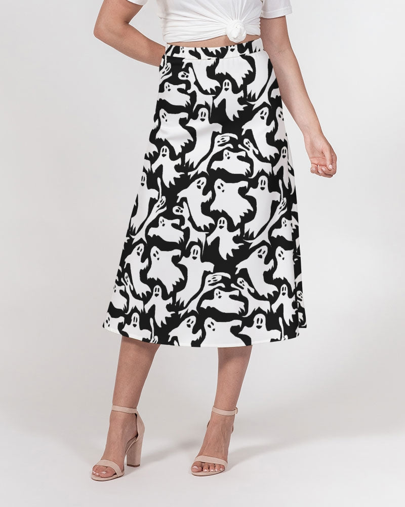Ghosts Pattern Women's A-Line Midi Skirt