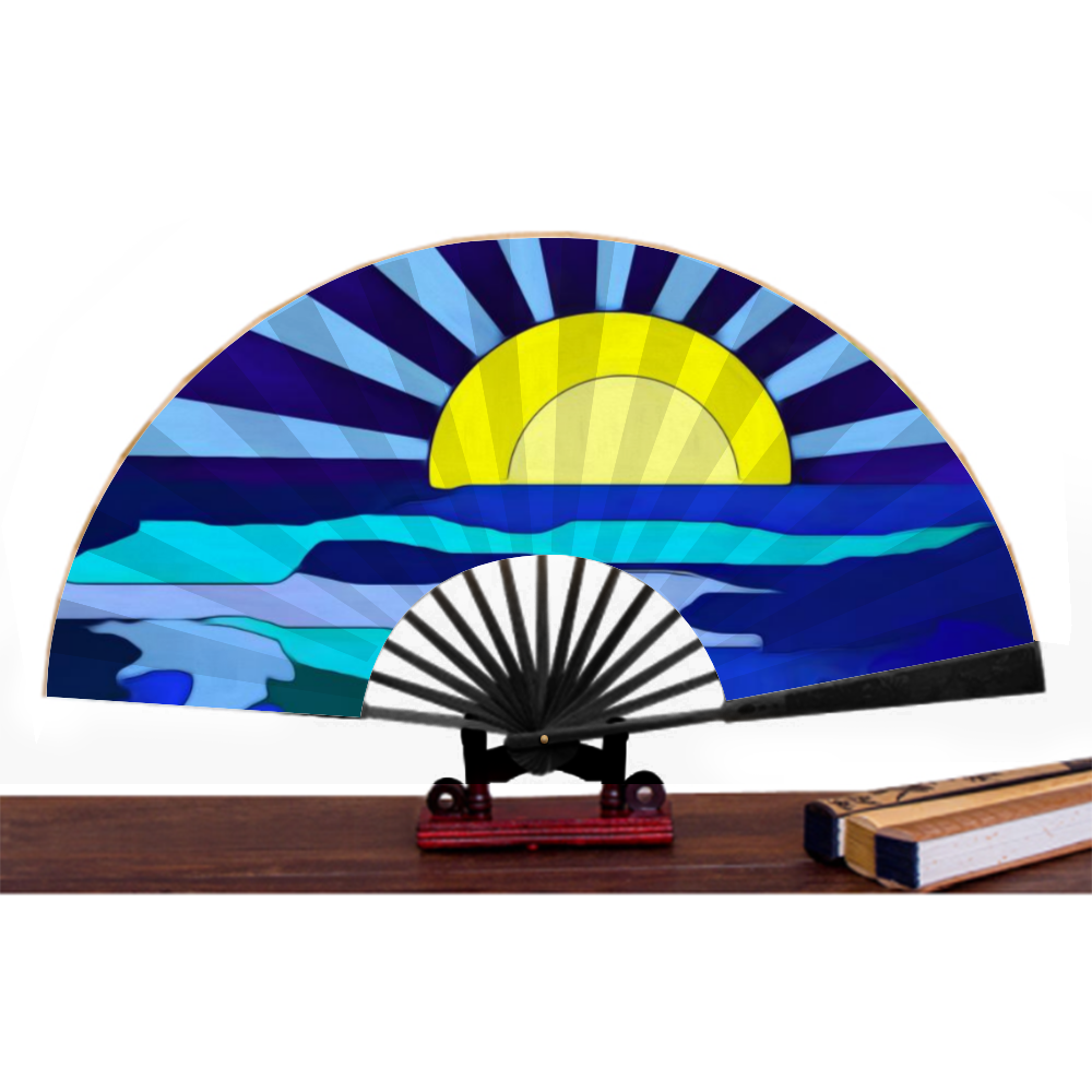 Sunset Lake Double-side Custom Spun Silk Fan Retro Hand-held Folding Fan