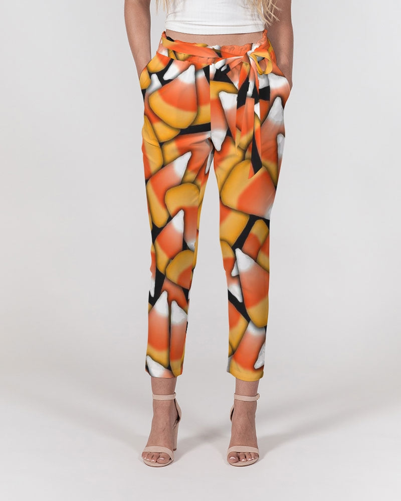 Candy Corn Pattern Women's Belted Tapered Pants