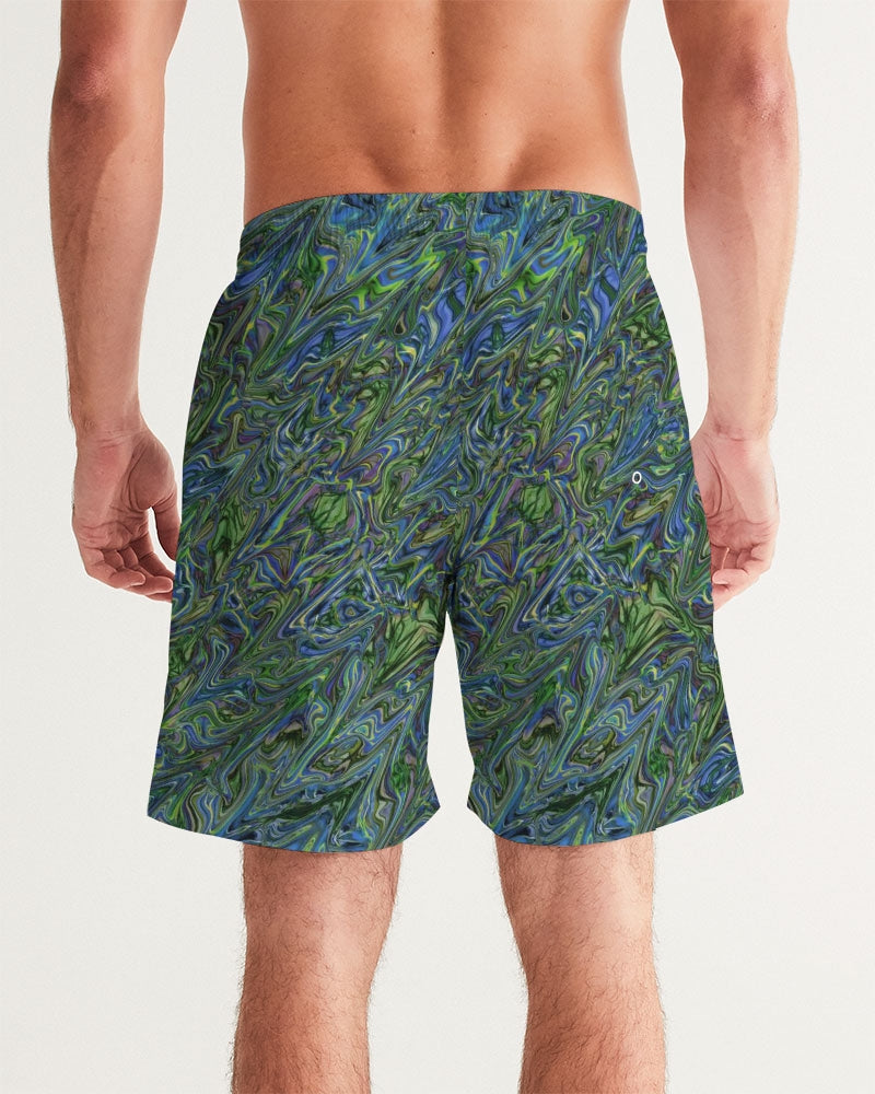 Blue Green Liquid Marbling Men's Swim Trunk
