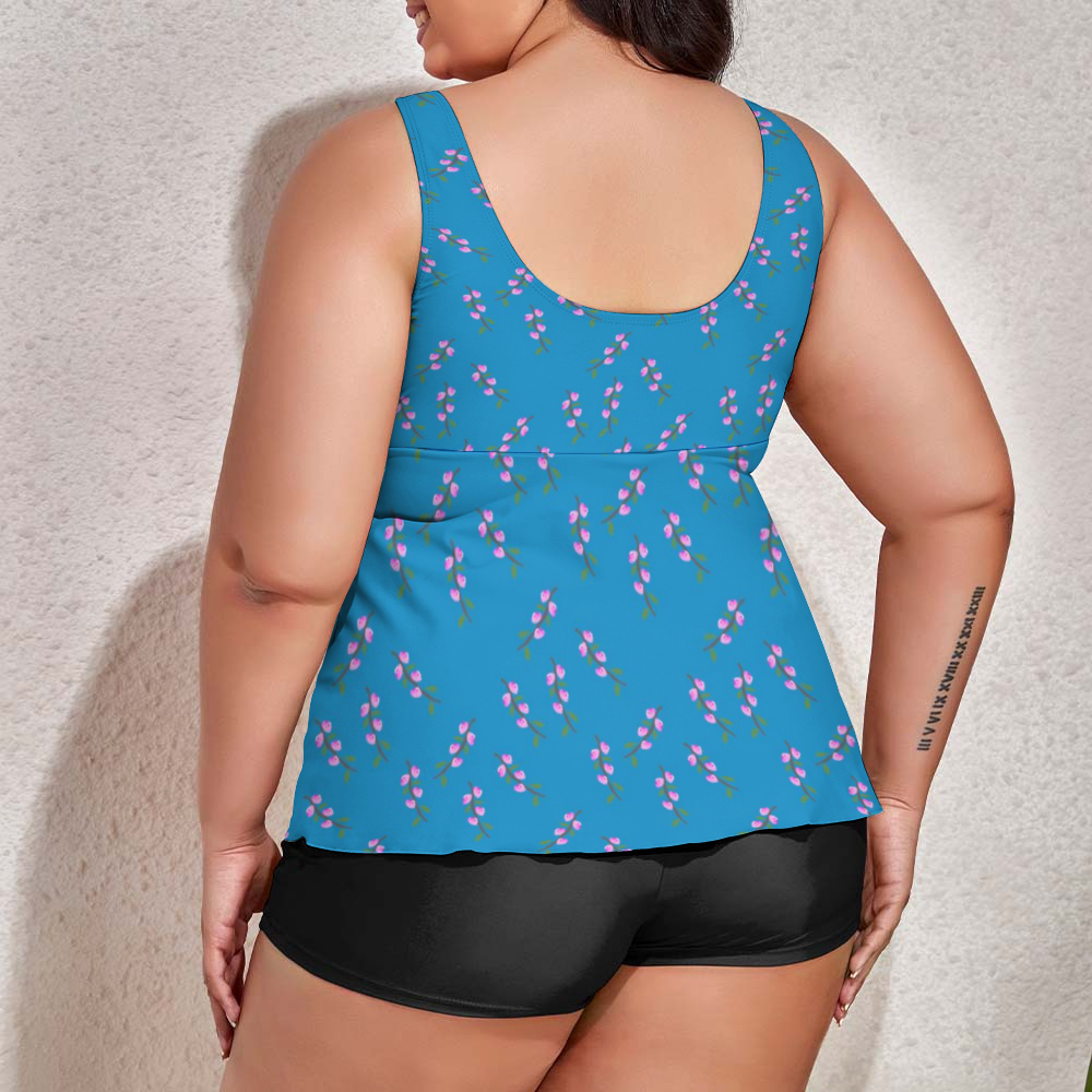 Pink Flower Branches Custom Women's Plus Size Two Piece Swimsuit Stylish Swimwear