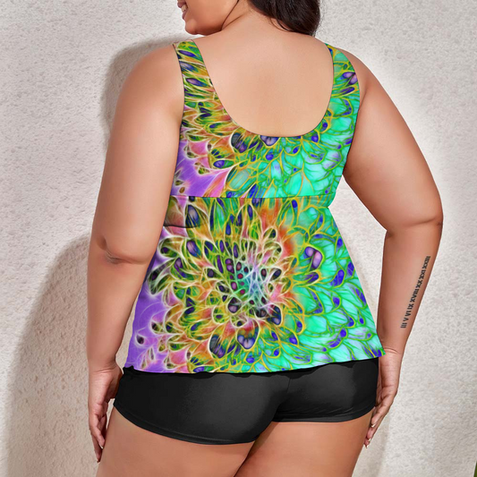 Peacock Chrysanthemum Custom Women's Plus Size Two Piece Swimsuit Stylish Swimwear