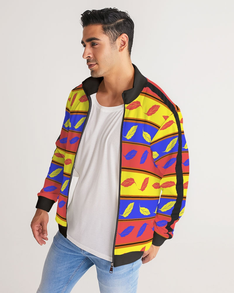Red Yellow and Blue Leaf Stripes Men's Stripe-Sleeve Track Jacket