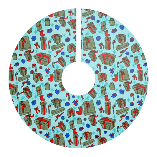 Green Presents on Blue Christmas Tree Skirts
