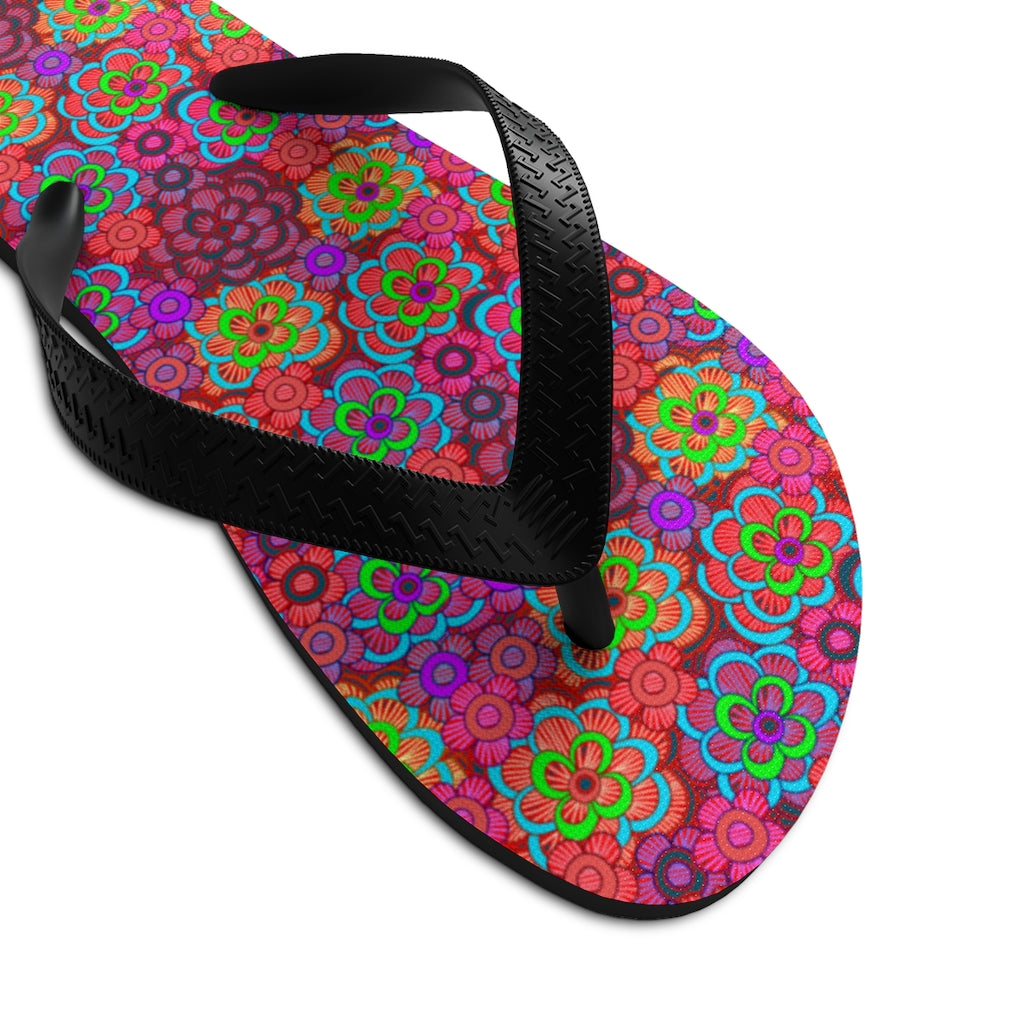 Pink Striped Flower Pattern Unisex Flip-Flops