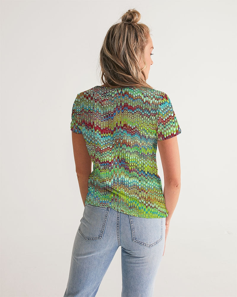 Cool Green Marbled Women's V-Neck Tee