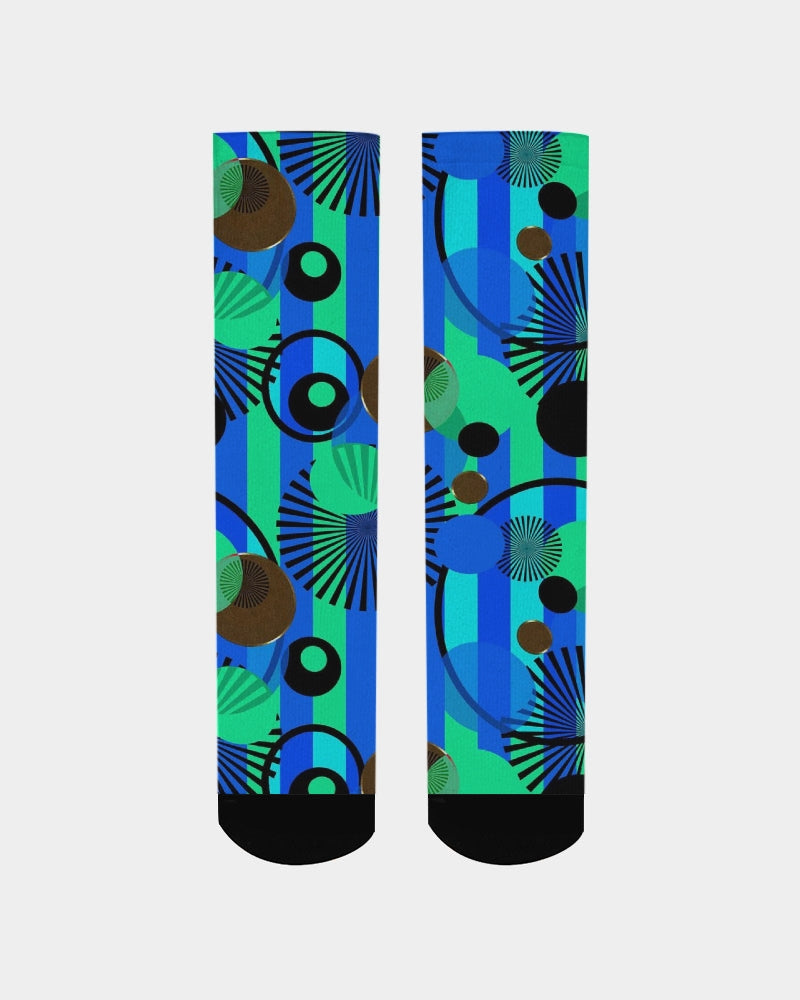Blue Green Stripes and Dots Men's Socks