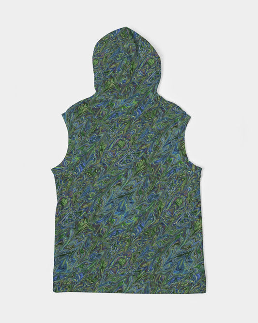 Blue Green Liquid Marbling Men's Premium Heavyweight Sleeveless Hoodie