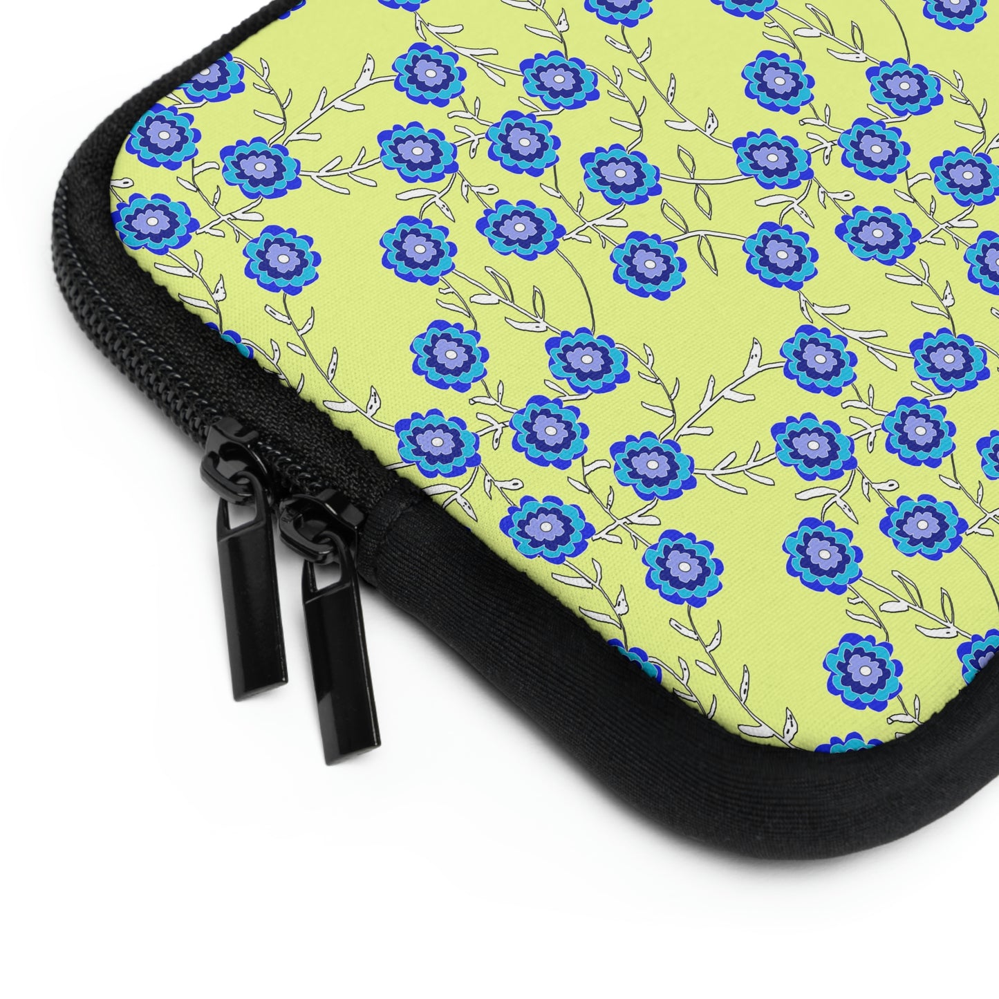 Blue Flowers On Yellow Laptop Sleeve
