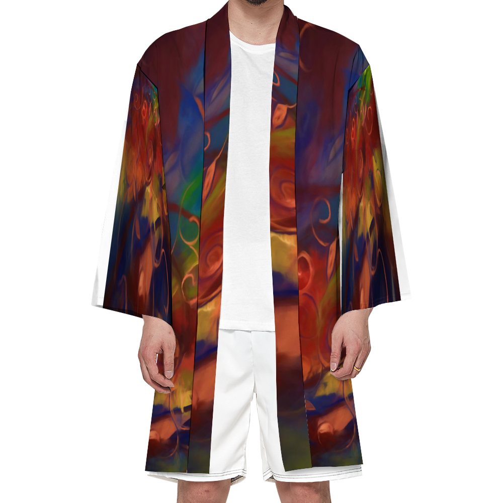 Fall Winds Abstract Haori Unisex All Over Print Haori Beach Kimono
