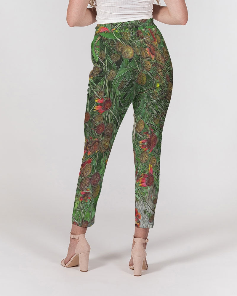 Orange Flower Garden Women's Belted Tapered Pants