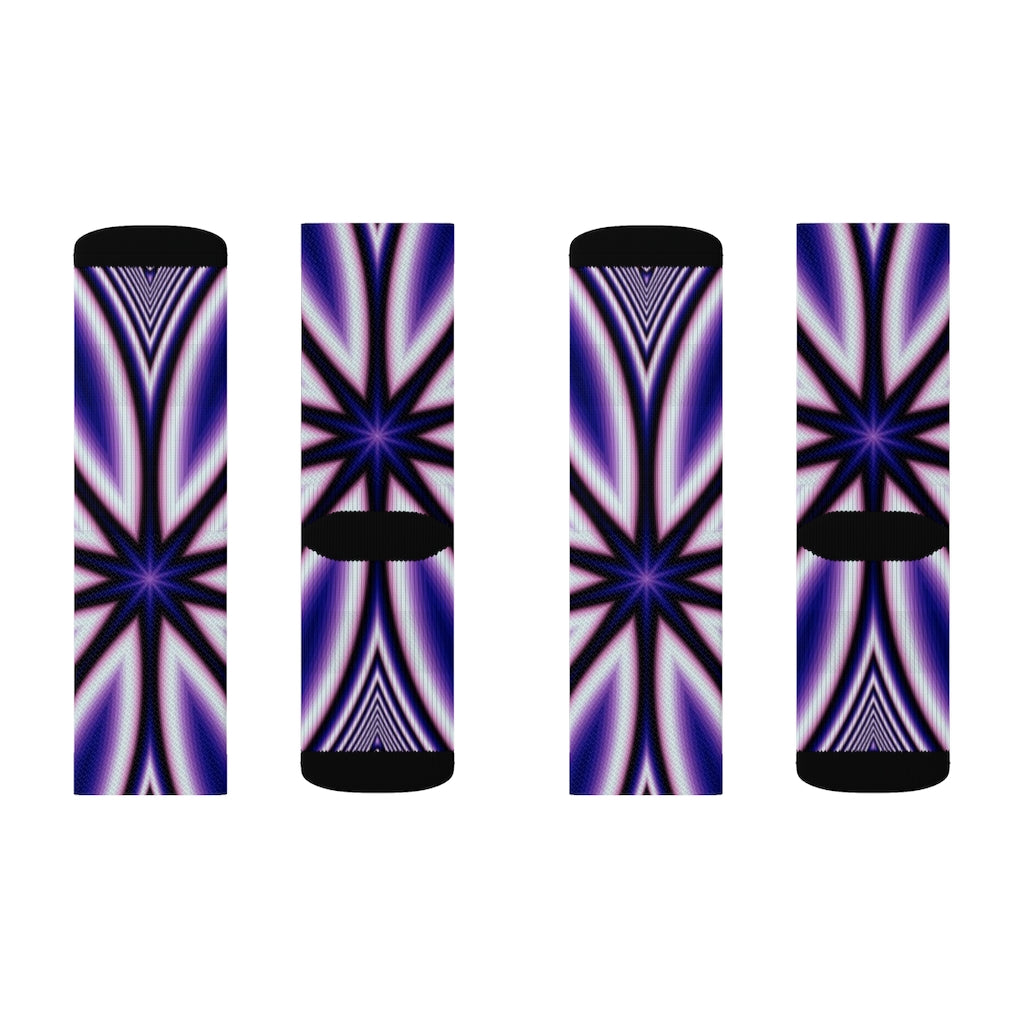 Blue Fractal Flower Kaleidoscope Sublimation Socks