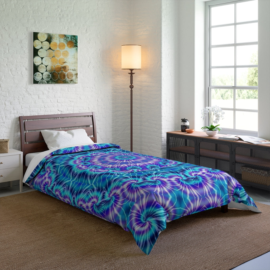 Blue and Purple Tie Dye Kaleidoscope Comforter