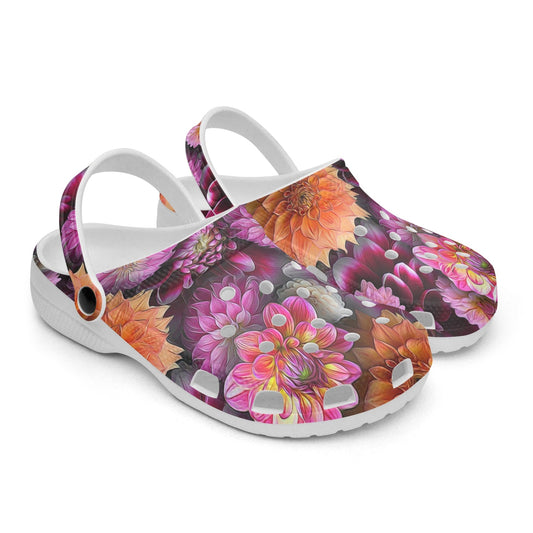 Pink and Orange Dahlias 413. All Over Printed Clogs