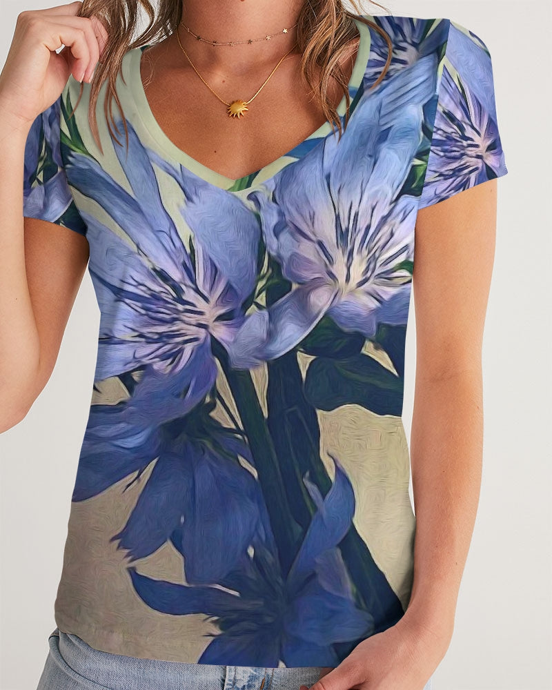 Blue Wildflowers Women's V-Neck Tee
