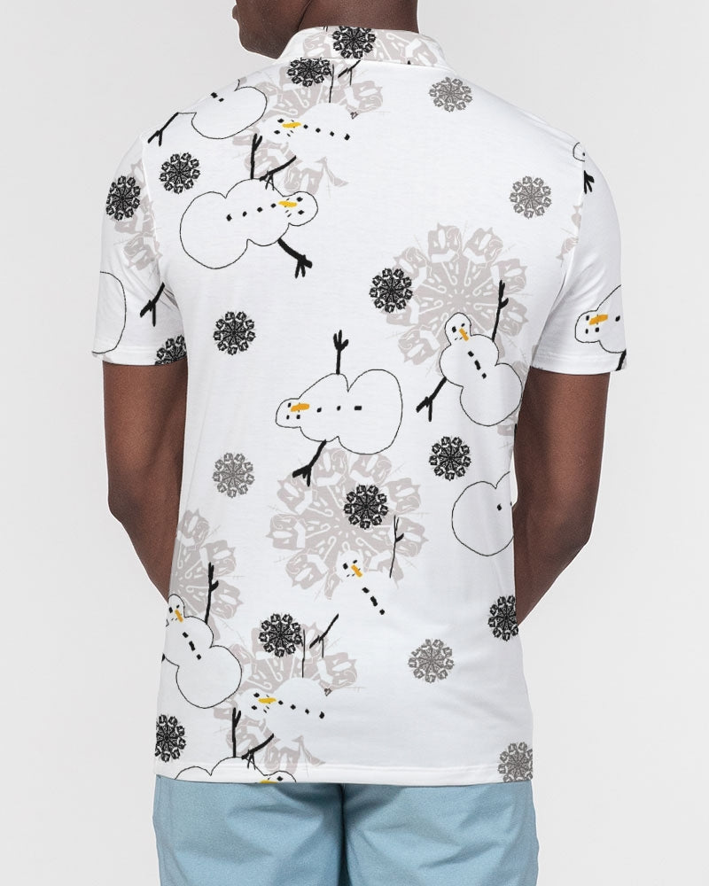 Snowman Pattern Men's Slim Fit Short Sleeve Polo