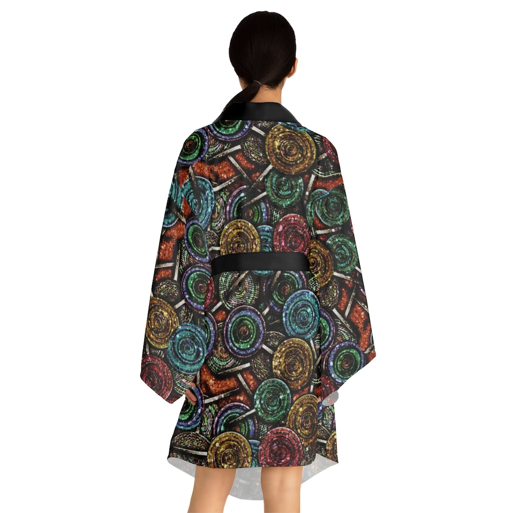 Glitter Lollipop Pattern Long Sleeve Kimono Robe