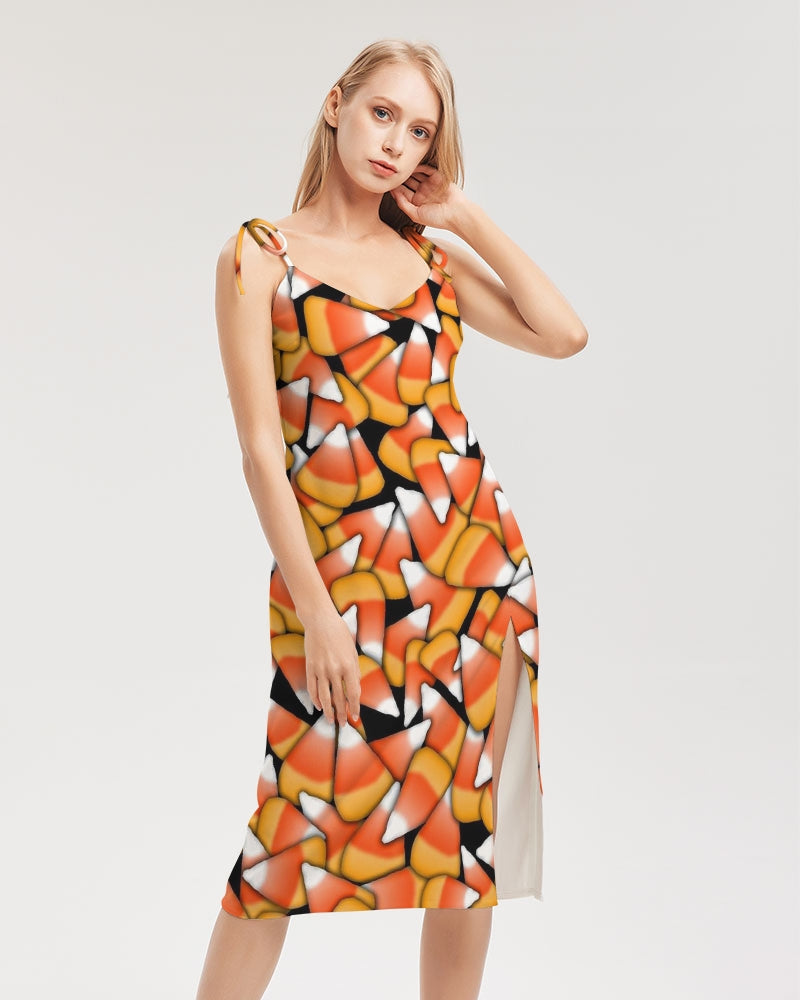 Candy Corn Pattern Women's Tie Strap Split Dress