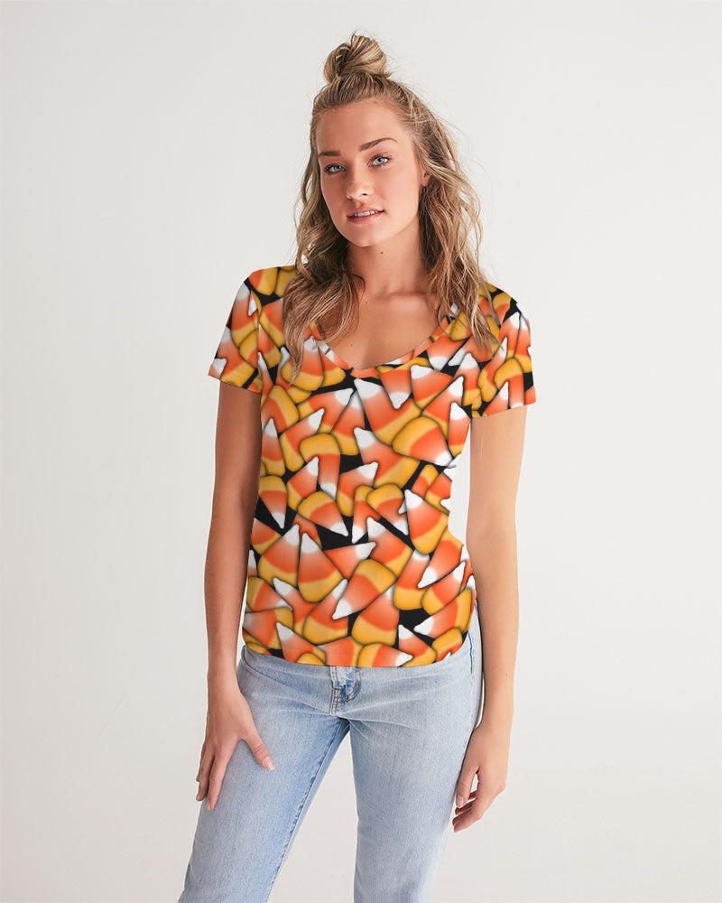 Candy Corn Pattern Women's V-Neck Tee
