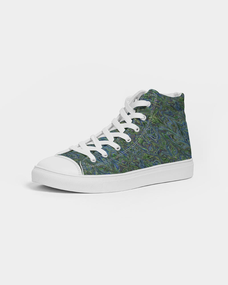 Blue Green Liquid Marbling Women's Hightop Canvas Shoe