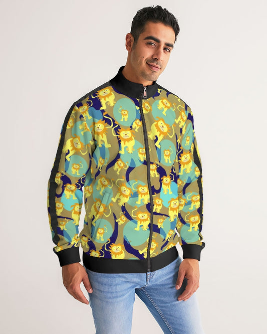Lion Pattern Men's Stripe-Sleeve Track Jacket