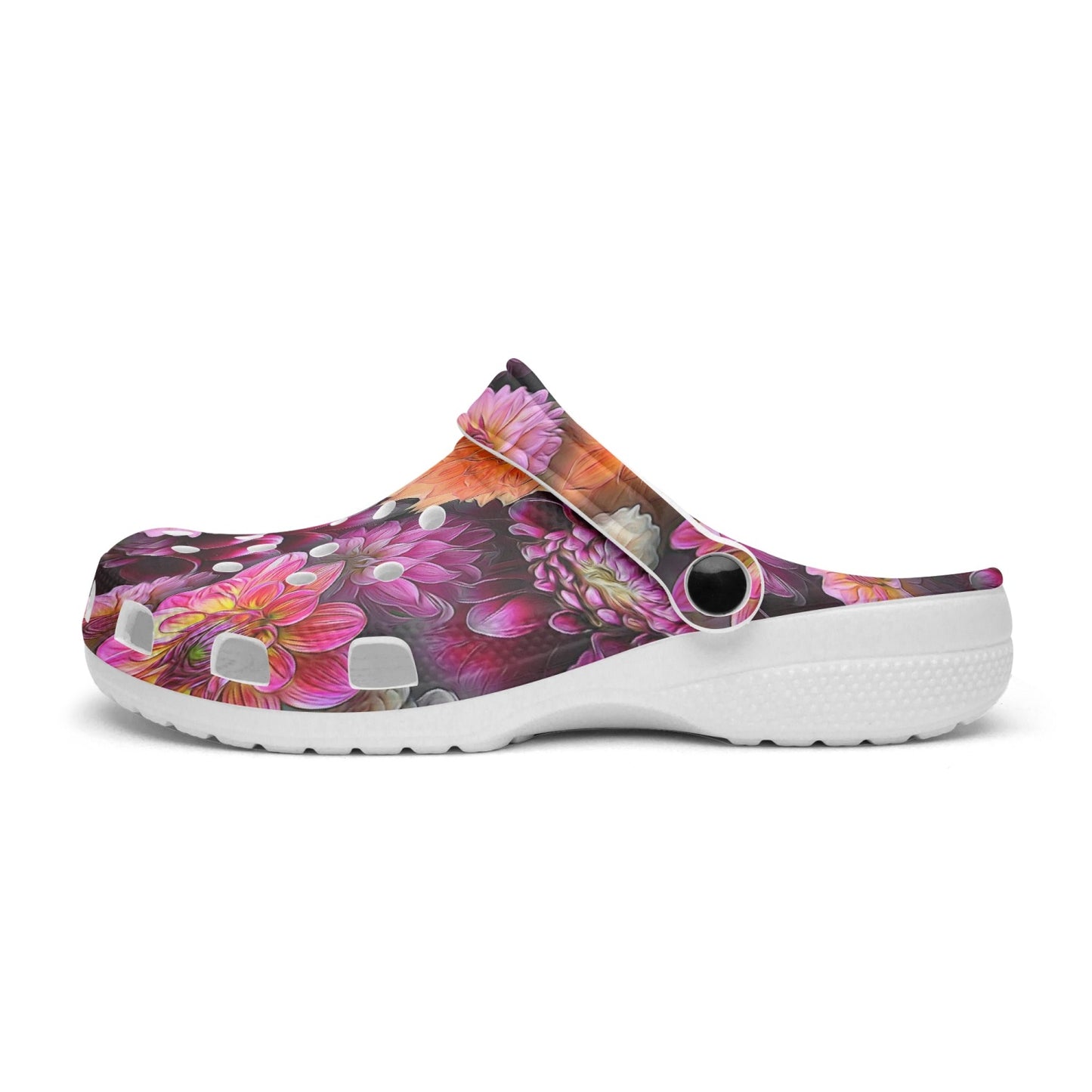 Pink and Orange Dahlias 413. All Over Printed Clogs