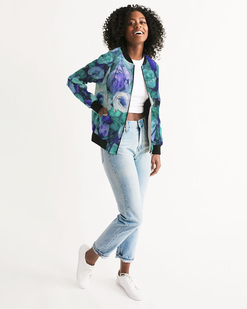 Aqua Flowers Women's Bomber Jacket