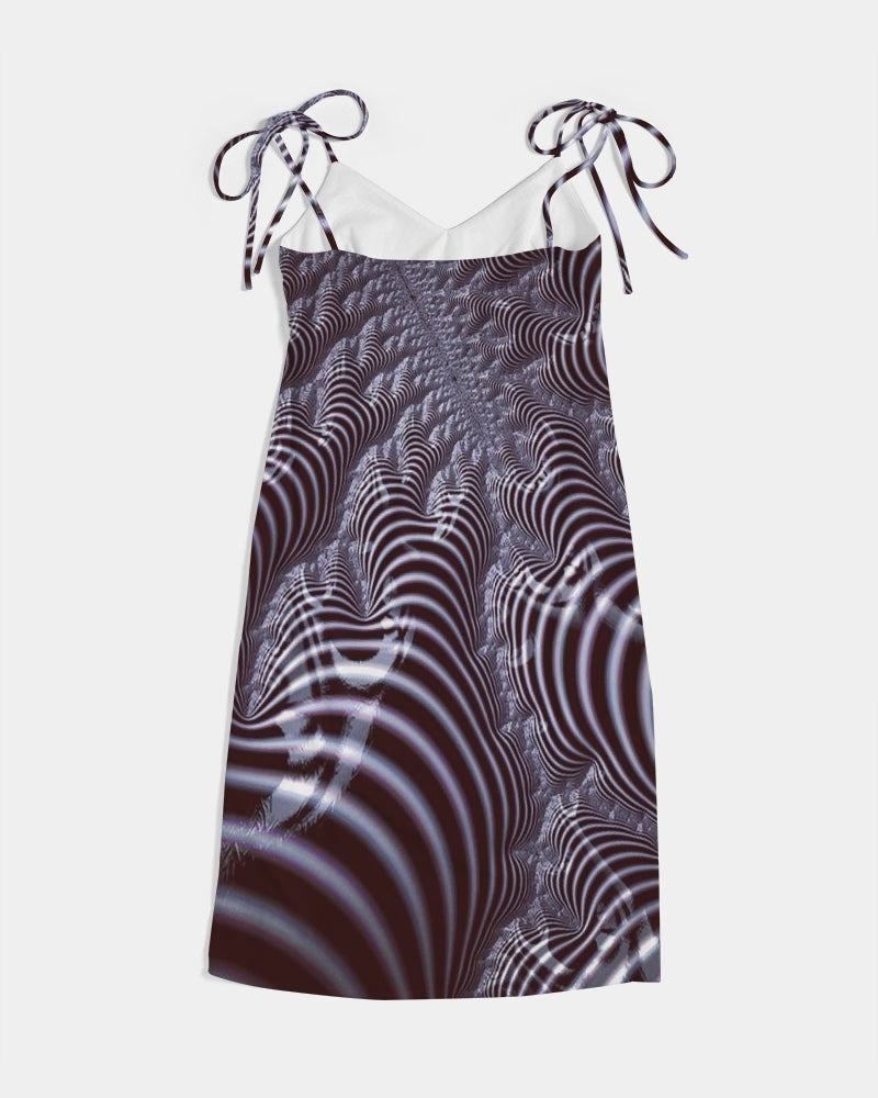 Black and White Spiral Fractal Women's Tie Strap Split Dress