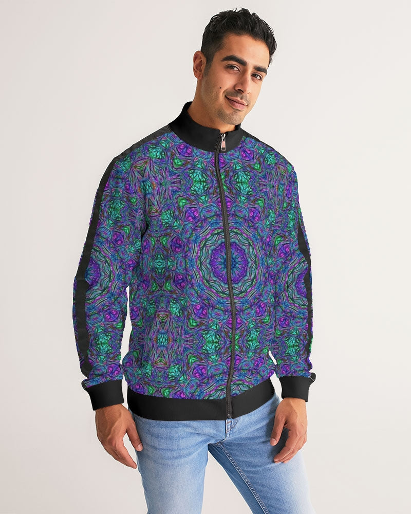 Blue Green Purple Kaleidoscope Men's Stripe-Sleeve Track Jacket