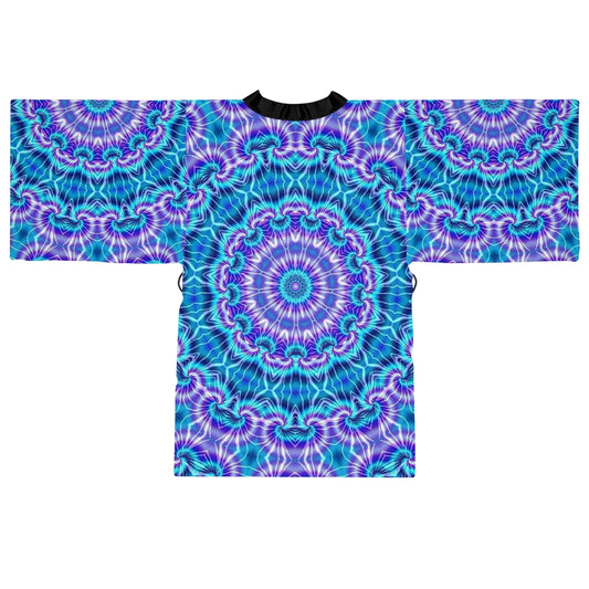 Blue and Purple Tie Dye Kaleidoscope Long Sleeve Kimono Robe