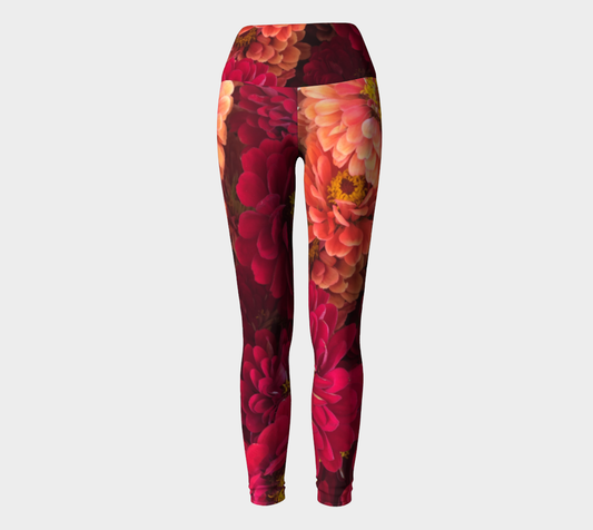 Peach and Pink Zinnias Yoga Leggings