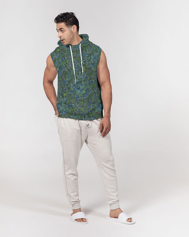 Blue Green Liquid Marbling Men's Premium Heavyweight Sleeveless Hoodie