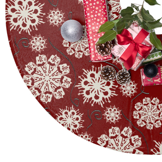 Snowflakes on Red Christmas Tree Skirts