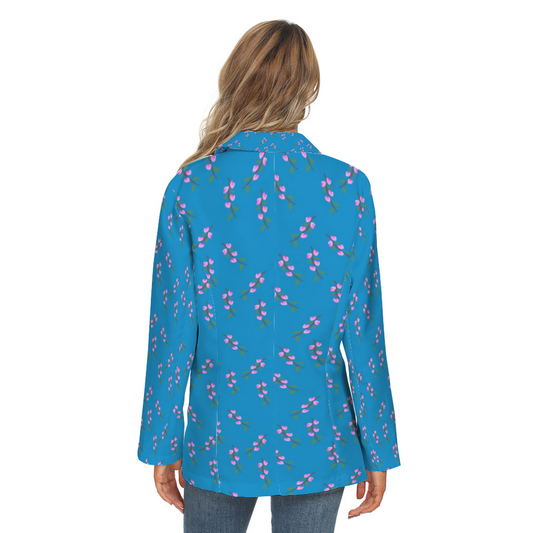 Pink Flower Branches All Over Print Womens Casual Suit Blazer Coat Fashion Light Coat