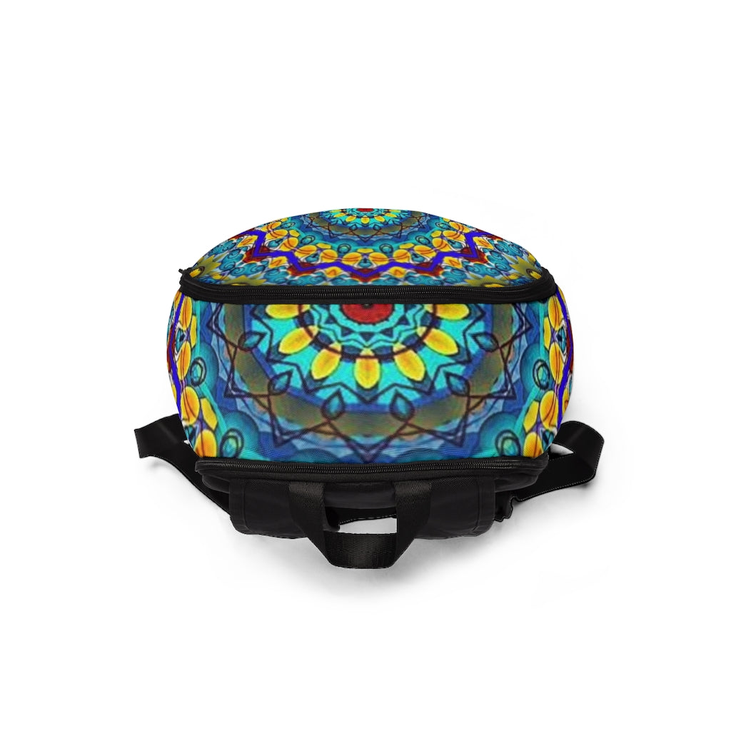 Blue Green Kaleidoscope Unisex Fabric Backpack