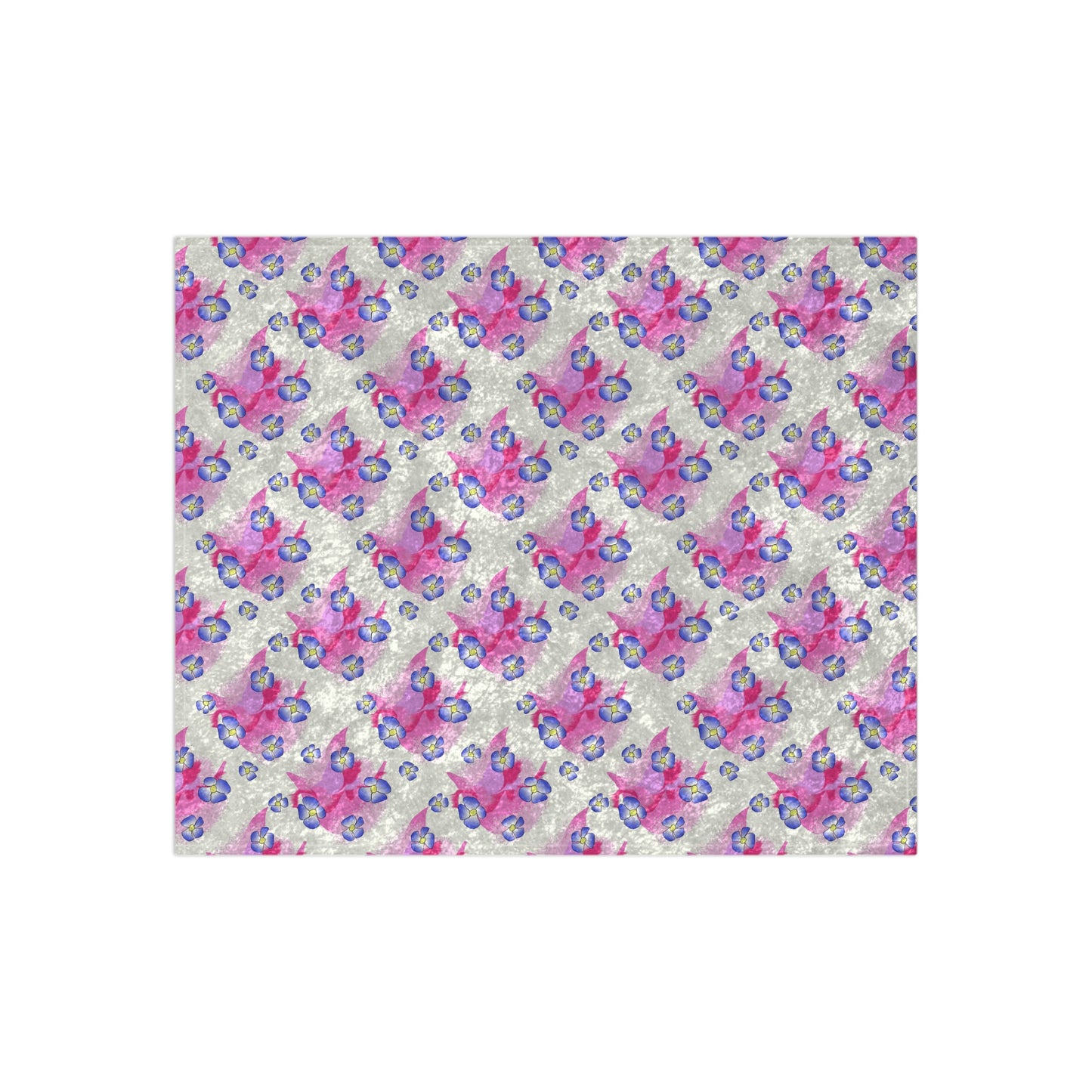 Blue Flowers On Pink Crushed Velvet Blanket