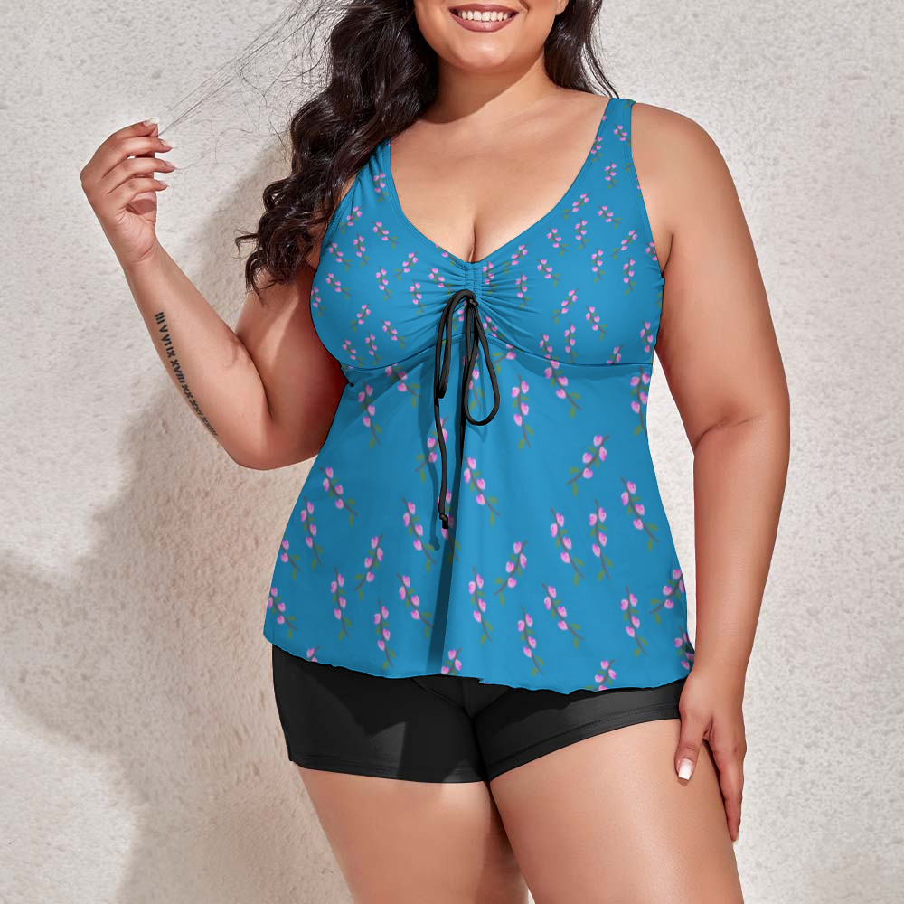 Pink Flower Branches Custom Women's Plus Size Two Piece Swimsuit Stylish Swimwear
