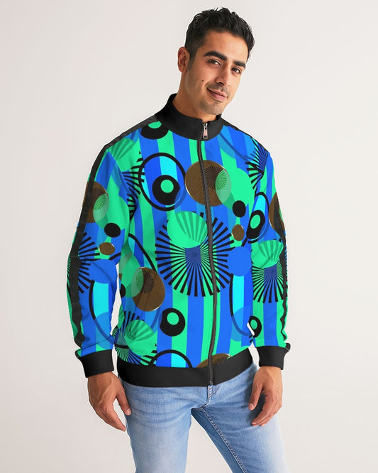 Blue Green Stripes and Dots Men's Stripe-Sleeve Track Jacket