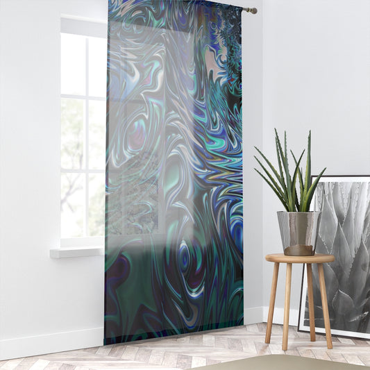 Blue Swirl Fractal Window Curtain