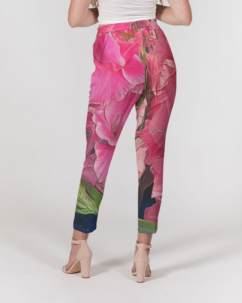 Pink Gladiolas Women's Belted Tapered Pants