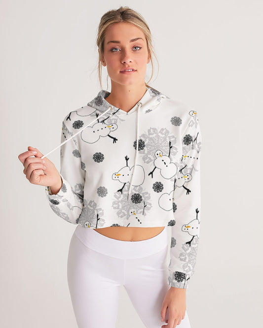 Snowman Pattern Women's Cropped Hoodie